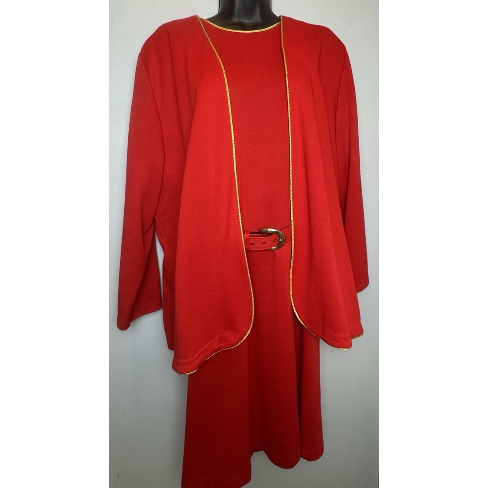 VTG Anthony Richard's Red With Gold Piping Dress & Jacket Set With Belt Made USA